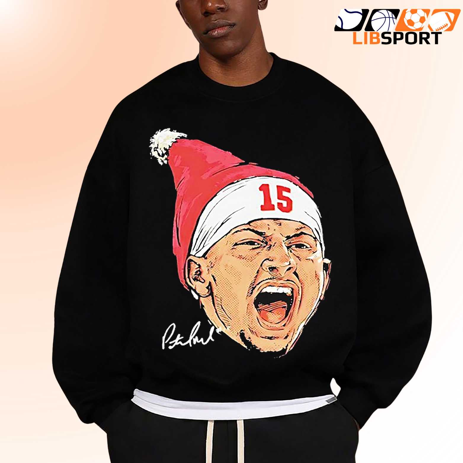 Patrick Mahomes Big Head T-Shirt, Kansas City Chiefs Christmas Tee, Santa Hat Graphic Shirt